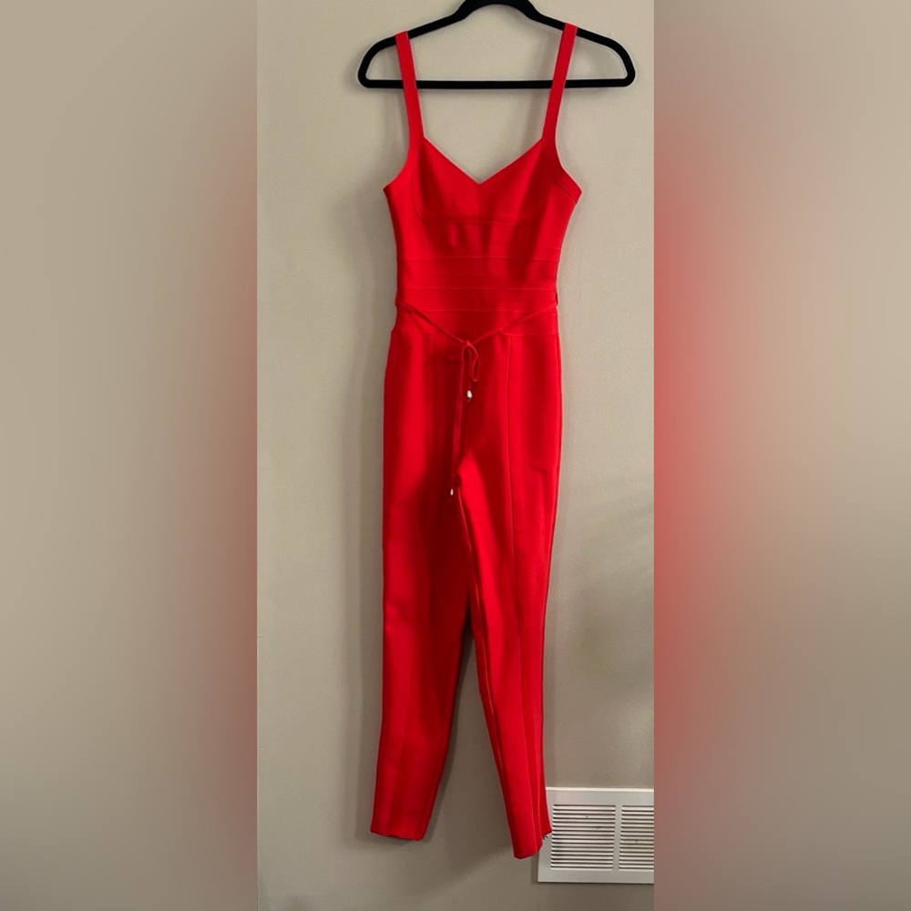F & P red knit tank style jumpsuit size small new
